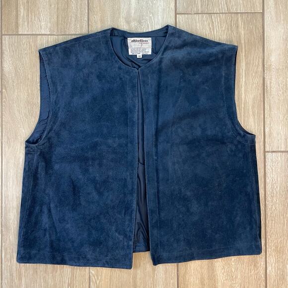 Vintage Objectives for Women Blue Suede Leather Vest XL Size 40 Made in Korea - Picture 1 of 8